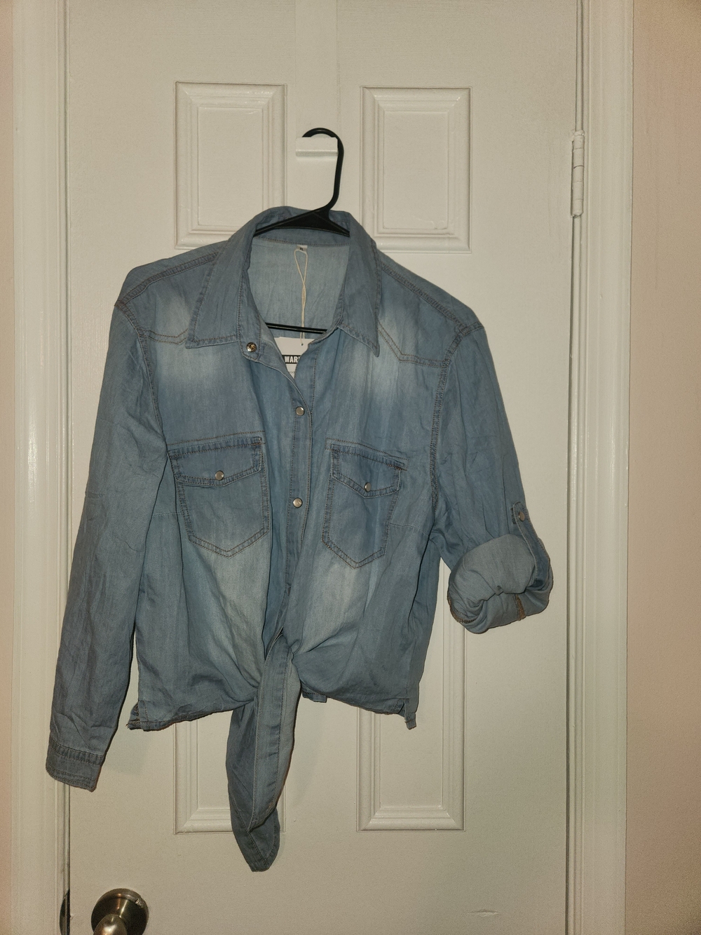 Light Blue Denim Tie-Front Shirt - Women